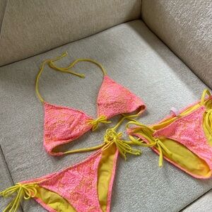 Victoria Secret Pink and Yellow Lace 3 - Bikini Set